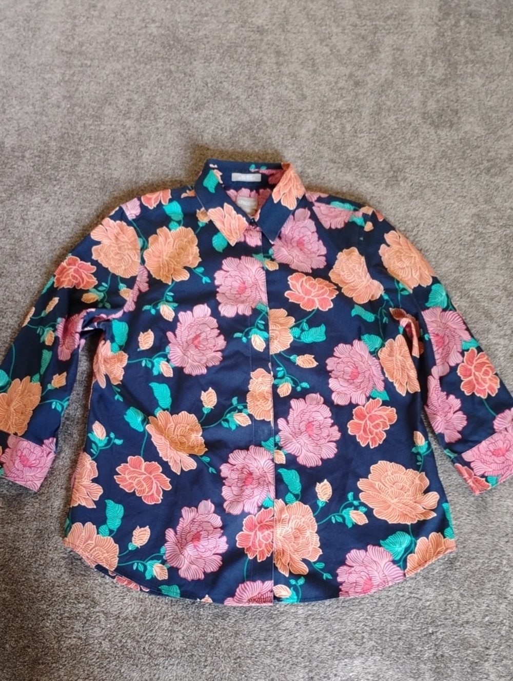 Chico's 0/S/4 Floral 3/4 Sleeve No Iron Blouse